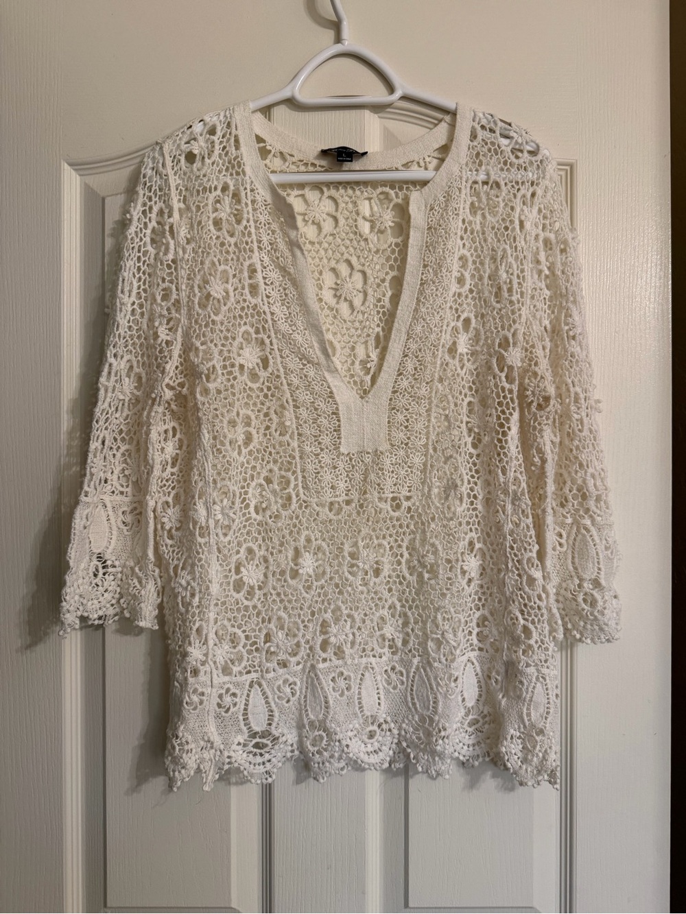 Brittany Black Cream Crochet V-Neck Swim Cover-Up L